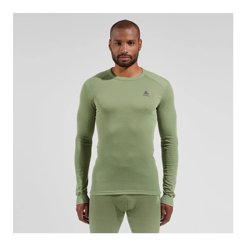 Odlo Mens Top Crew Neck LS Active Warm Eco Baselayer Green Sportpu