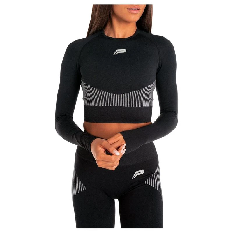 Pursue Fitness Womens Adapt Long Sleeve Crop Top (Black