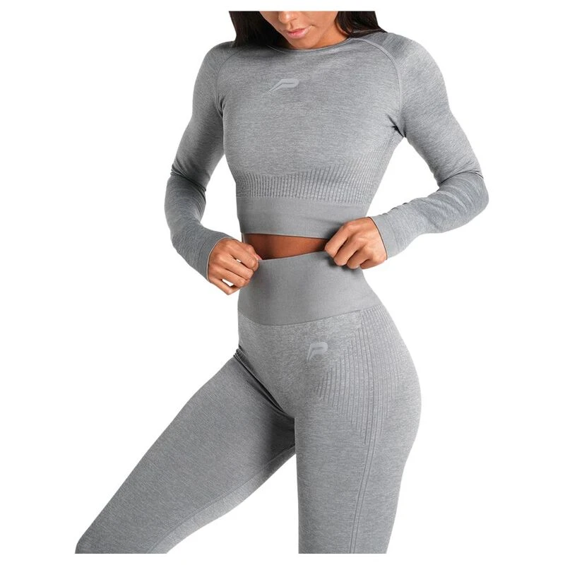 Pursue Fitness Womens Adapt Long Sleeve Crop Top (Subtle Grey