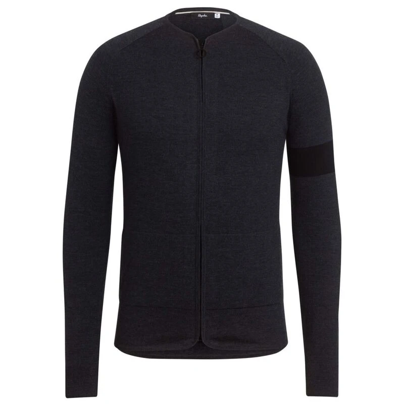 Rapha Mens Merino Zip Through Long Sleeve Jersey (Charcoal Marl) | Spo