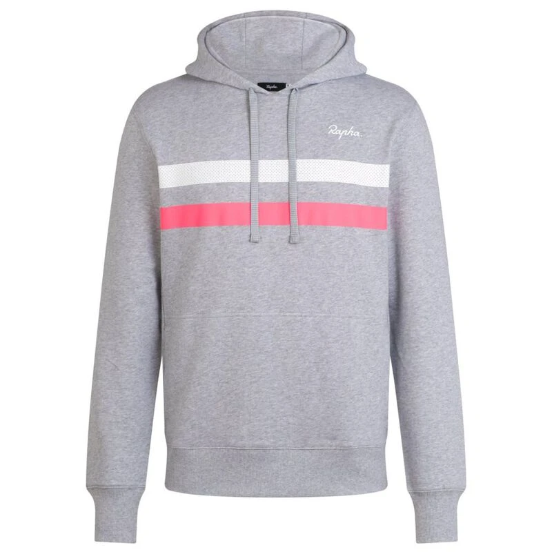 Rapha Mens Brevet Hoodie (Grey Marl/White/High-Vis Pink