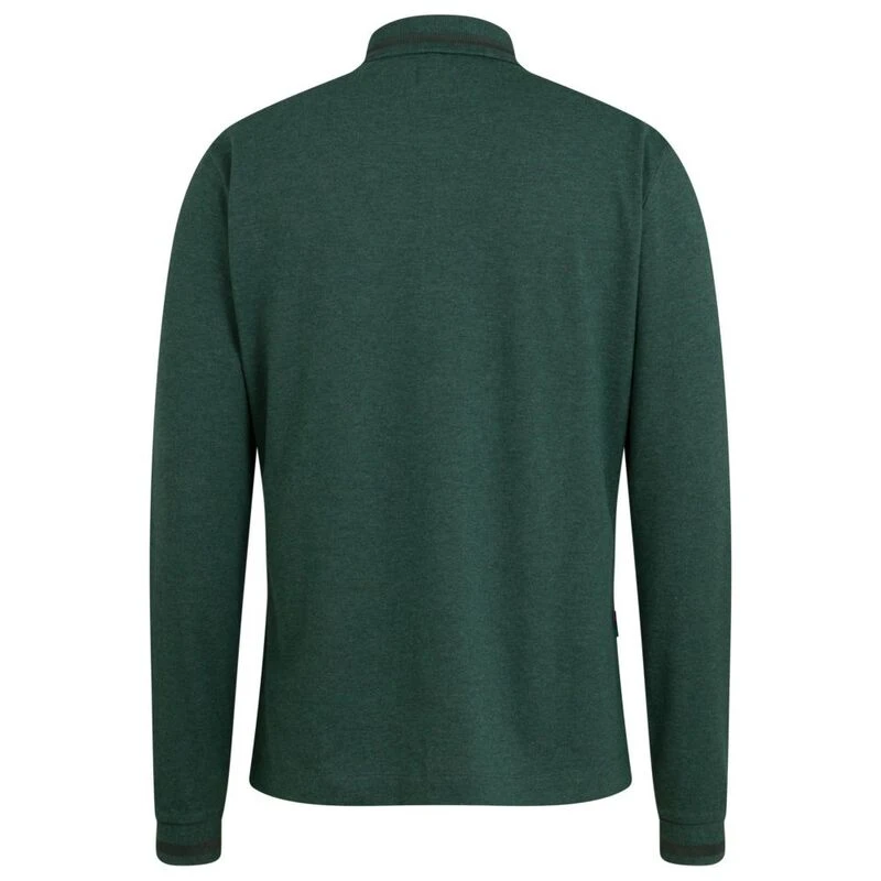 Rapha Mens Logo Long Sleeve Zip Polo Shirt Dark Green Marl Sportpu