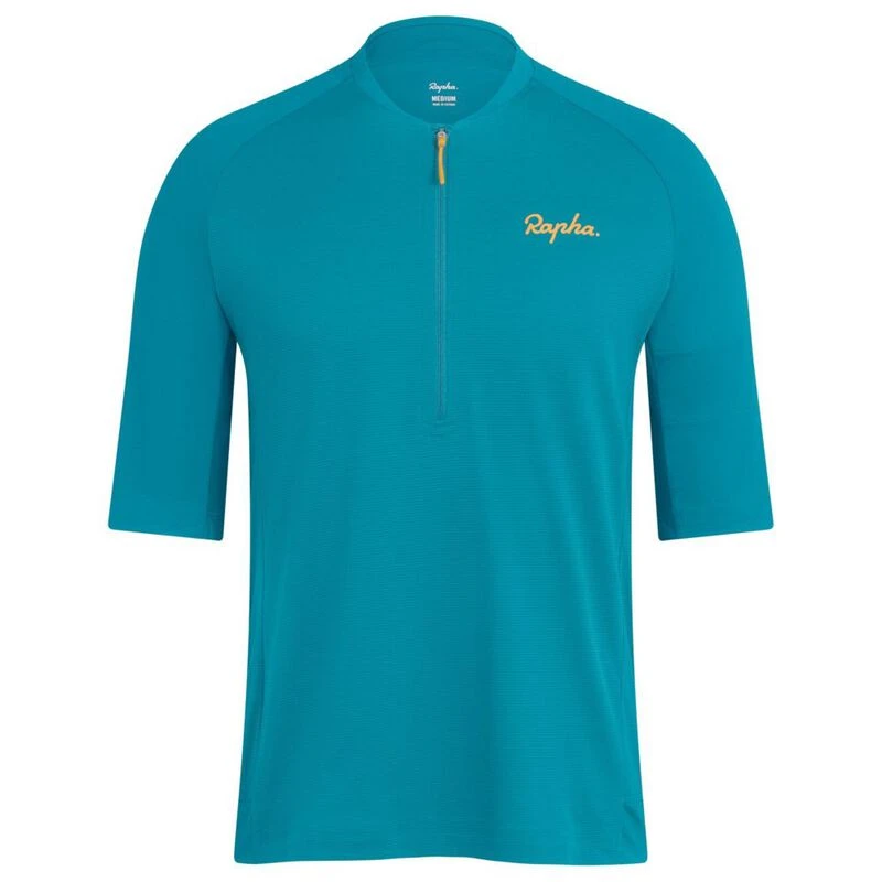 Rapha Mens Explore Zip Neck Technical T-Shirt (Teal/Dark