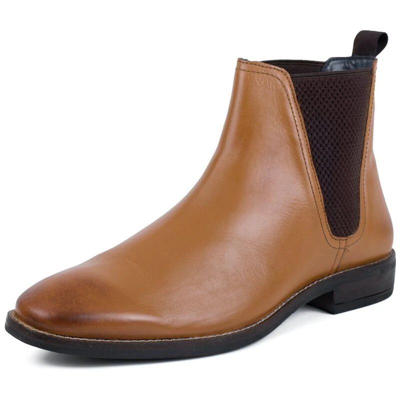 Redfoot Mens Rawlings Square Toe Chelsea Boots (Tan Leather) Sportpu