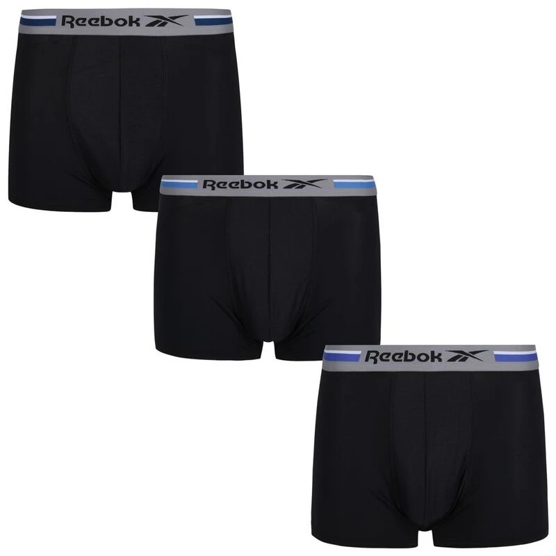 Reebok Mens Sport Boxers (3 Pack Black/Tonal Blue/Grey) Sportpursu