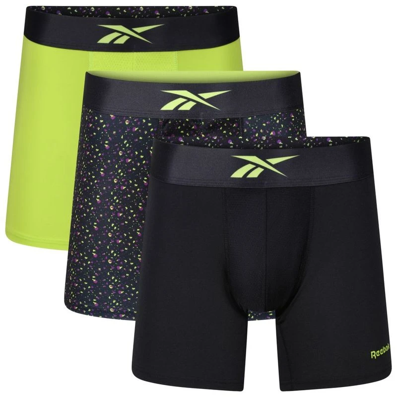 Reebok Mens Trainer Underwear Black Print Acid Yellow Sportpursuit