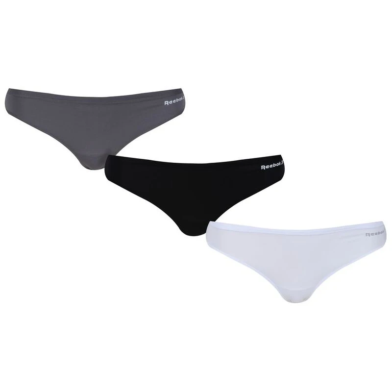 Reebok Womens Thong Briefs (3 Pack - Black/Pure Grey/White)
