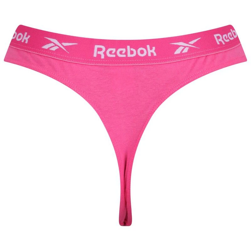 Reebok Womens Thong Briefs 3 Pack Batik Blue Atomic Pink Essential
