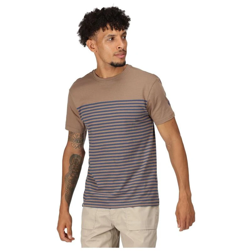 Regatta Mens Shorebay T-Shirt (Mink/Dark Denim Stripe) | Sportpursuit.