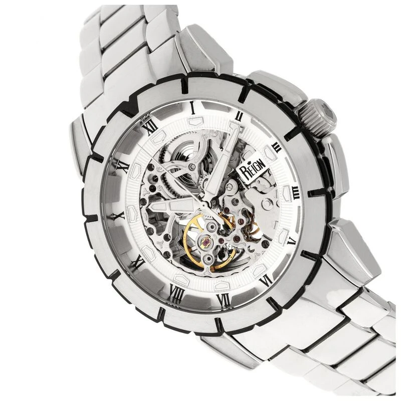 Reign Mens Philippe Automatic Skeleton Watch Silver White Sportpur