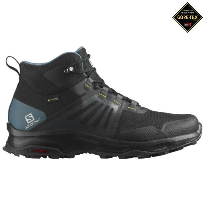 Salomon Mens X-Render GTX Mid Hiking Boots (Black/Ebony/Mallard Blue)