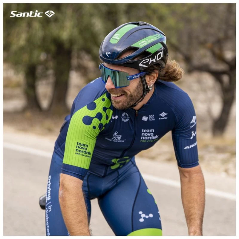 Santic Mens 2024 Novo Nordisk Pro Cycling Team Clothing Set Blue Gree
