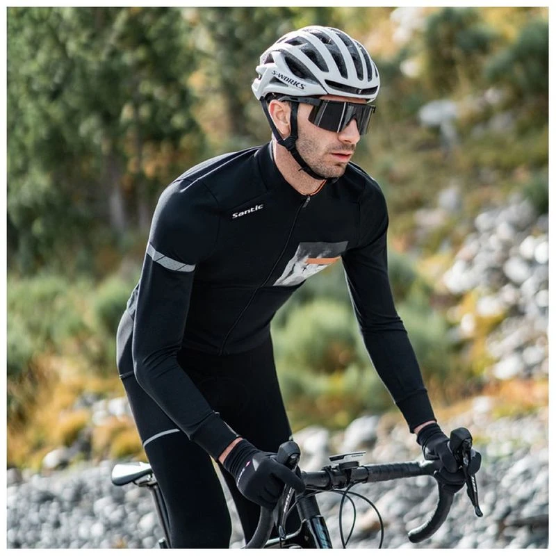 Santic Mens Kleptan Thermal L S Jersey Black Sportpursuit