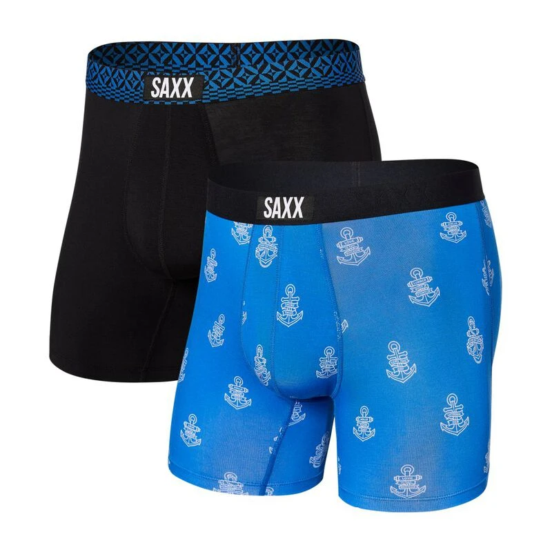 Saxx Mens Vibe Super Soft 2-Pack Boxer Briefs (Vitamin Sea/Black