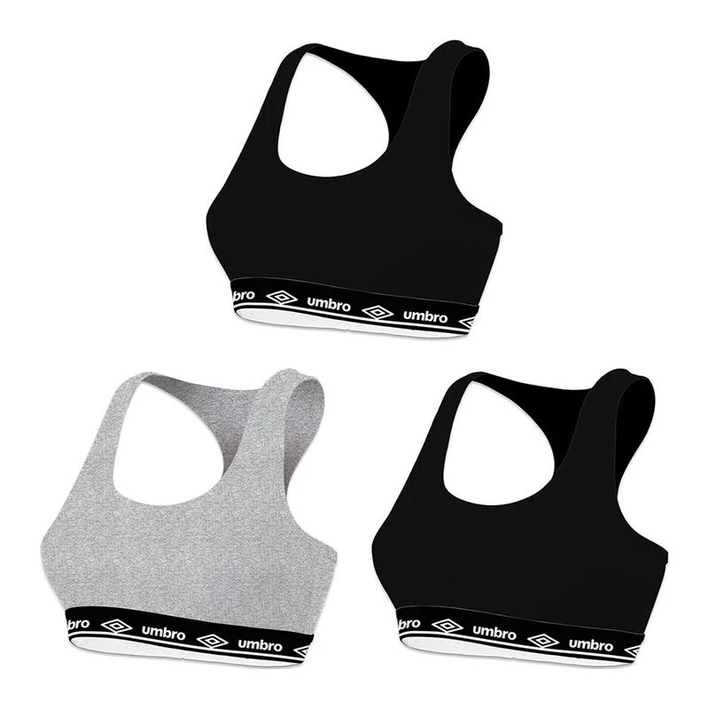 Umbro Womens 13574 x3 Sports Bra Black White Grey Sportpursuit