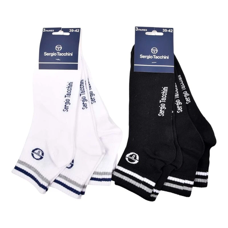 Lot de 6 Paires de Chaussettes SERGIO TACCHINI Sport pour Homme / Femme en Noir T: 43-46 - ST1