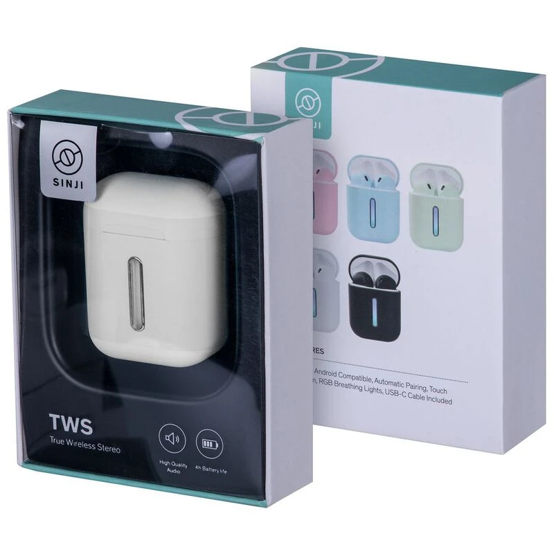 Sinji TWS Bluetooth Earphones White Sportpursuit