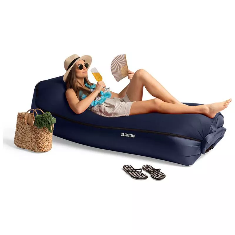 Softybag Inflatable Lounger With Cover Navy Blue Sportpursuit