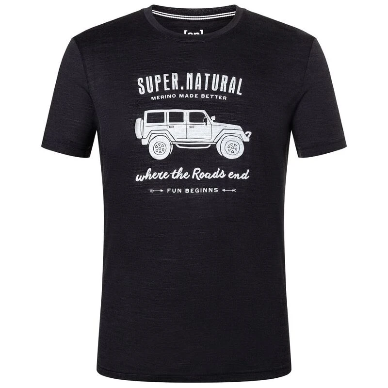 Super Natural Mens All Terrain T-Shirt (Jet Black Melange/Fresh White)