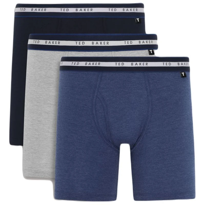 Ted Baker Mens 3 Pack Cotton Boxer Brief Underwear Navy Grey Heather
