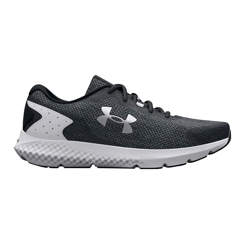 UnderArmour Womens Charged Rogue 3 Knit Running Shoes (Black/White/Iri