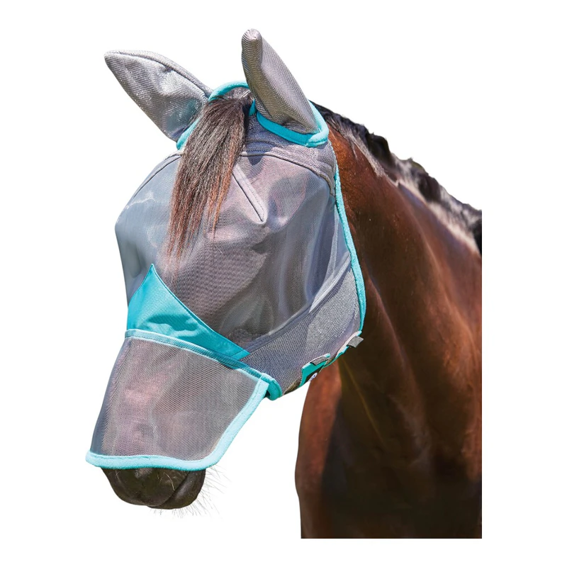 Masque Anti-mouches Cheval WeatherBeeta ComFiTec Deluxe Avec Oreilles Et Nez - Noir/Turquoise
