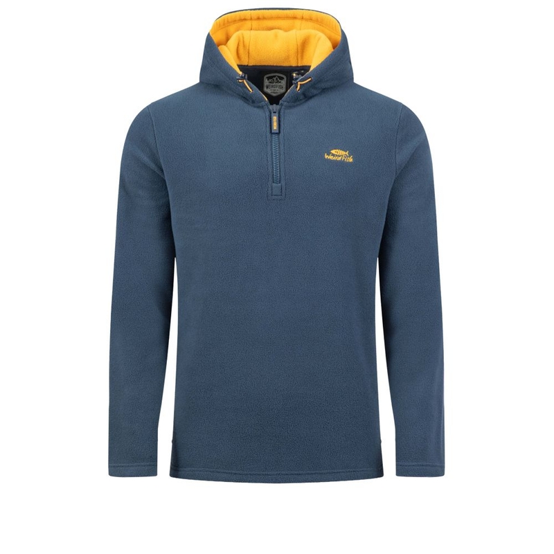 Pull homme Weird Fish 1/4 zip bleu tricot macaroni - Taille L