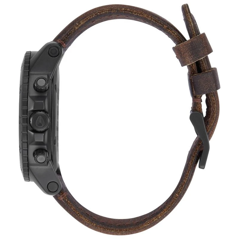 Nixon Mens Ranger Chrono Leather Watch All Black Brass Brown Sport