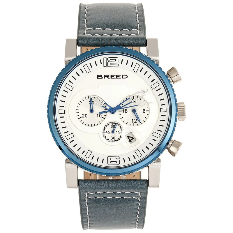 Breed Ryker Chronograph Leather Band Heren Casual Horloge Blauw pr