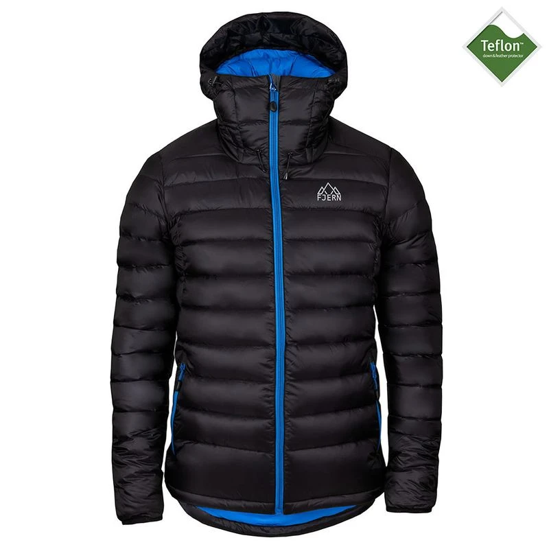 Fjern Mens Arktis II Down Hooded Jacket Black Cobalt Sportpursuit