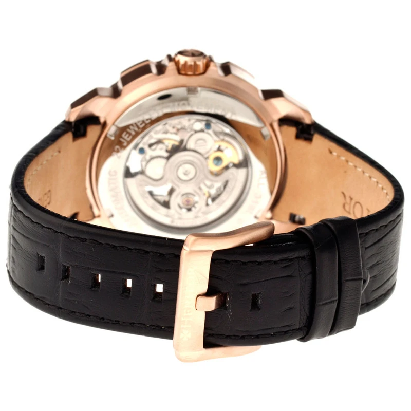 Heritor Mens Conrad Skeleton Watch Rose Gold Black Sportpursuit