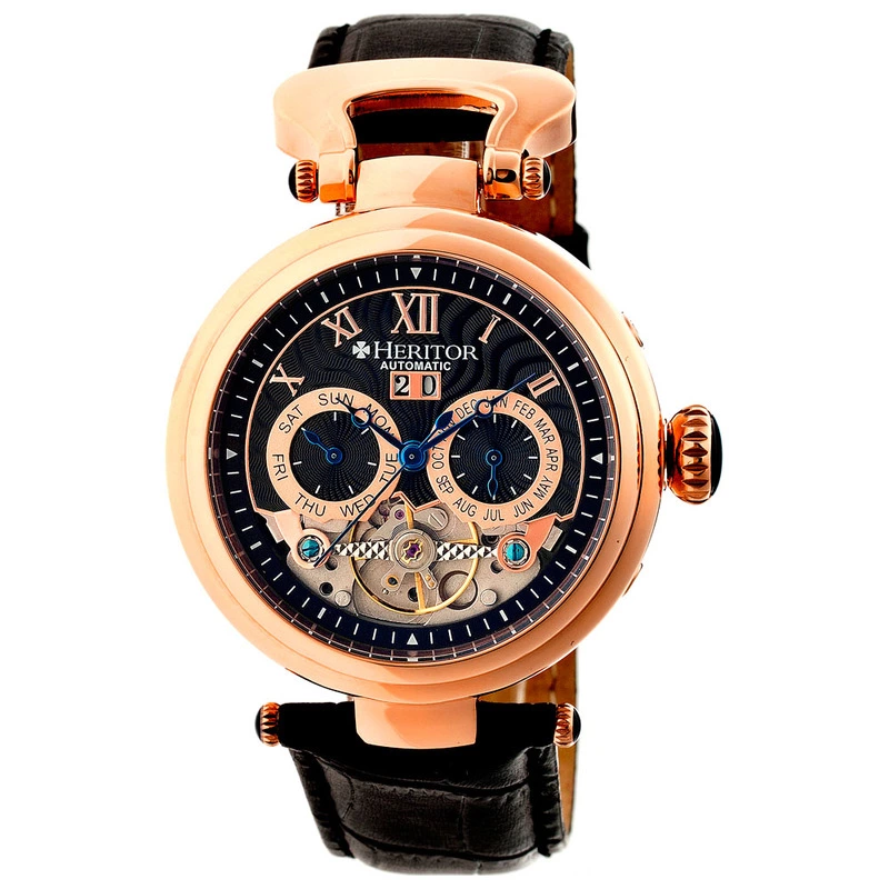 Heritor Mens Ganzi Watch (Black/Rose Gold/Black) | Sportpursuit.com