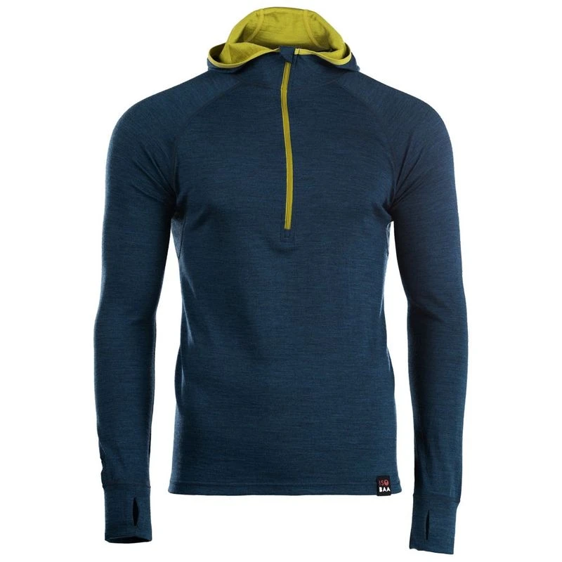 Isobaa Mens Merino 200 Zip Neck Hoodie Petrol Sportpursuit
