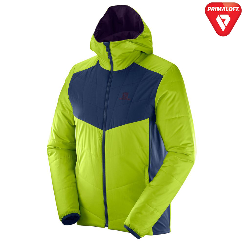 Salomon Mens Drifter Mid Hooded Jacket Acid Lime Dress Blue Sportp