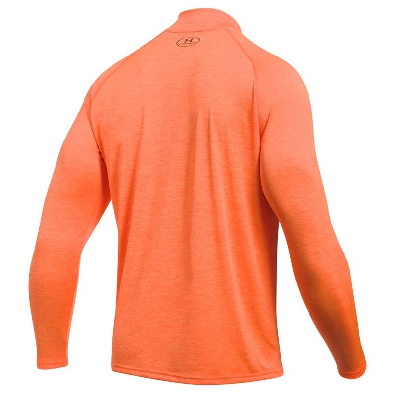 Under Armour Mens Tech 1 4 Zip Top Magma Orange Stealth Gray Sport