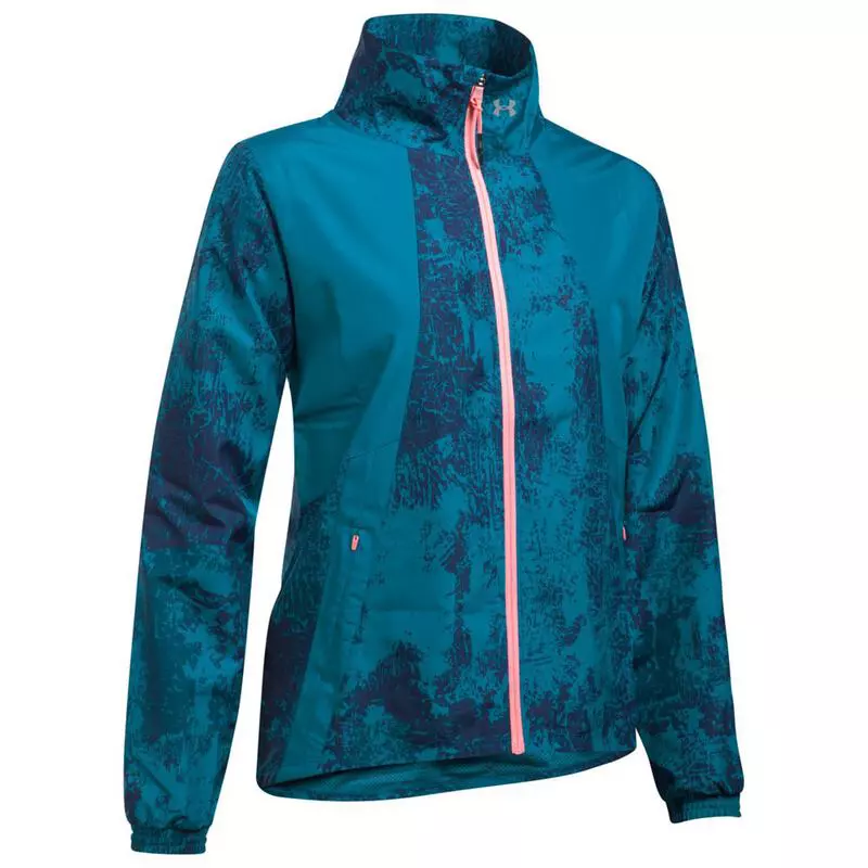 Under Armour Womens Intl Printed Run Jacket Bayou Blue Cape Coral Ref