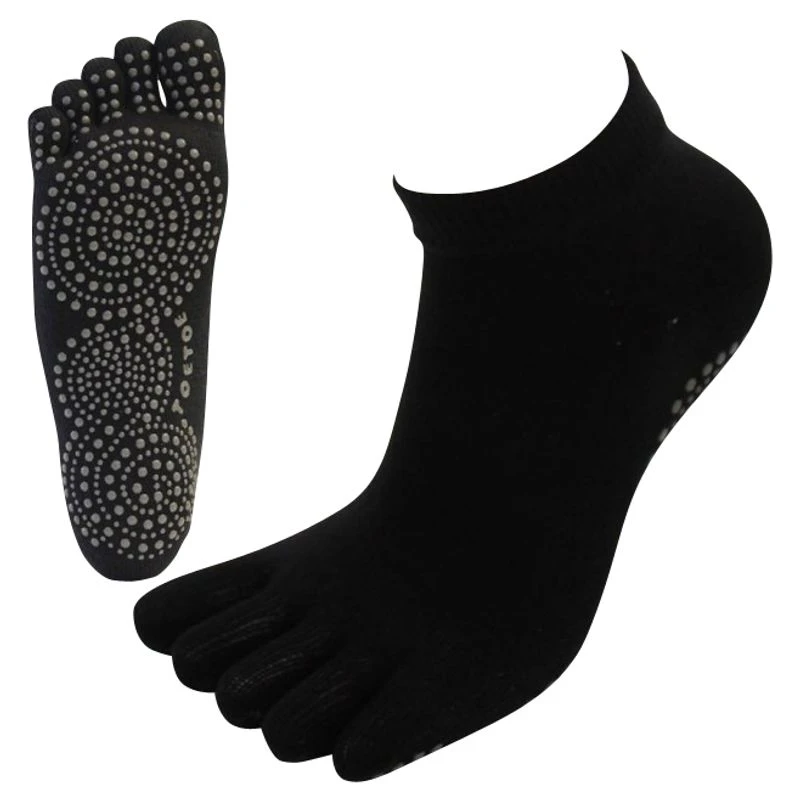 AntiSlip Sole Trainer Open Toe Socks (4 Pack Black)
