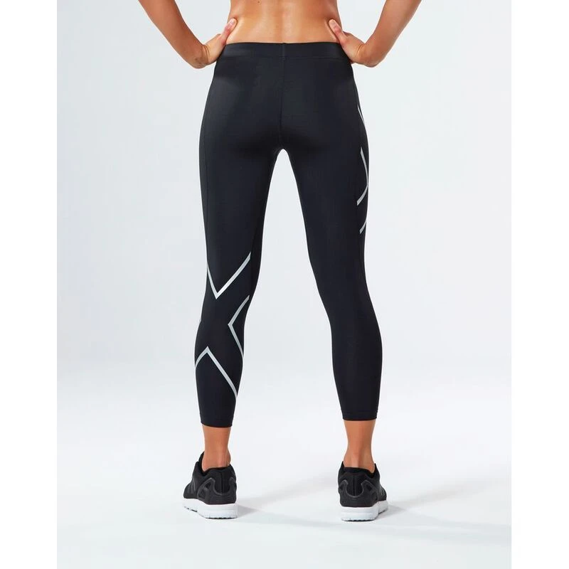 2XU Womens Compression Tights Black Silver Sportpursuit