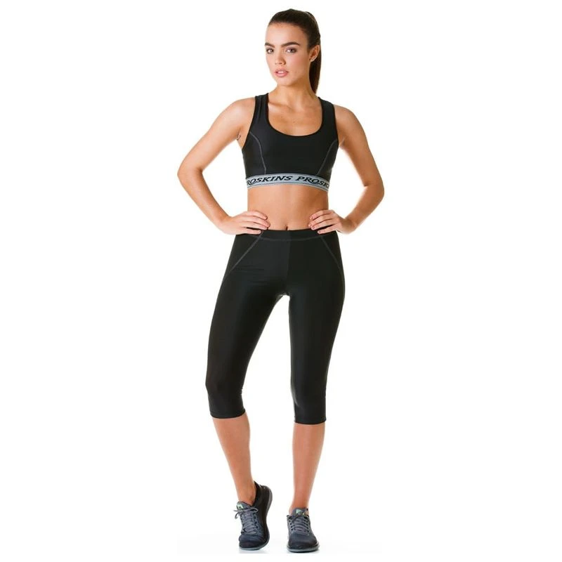 Proskins Womens Active Run Compression Capris (Black/Grey) | Sportpurs