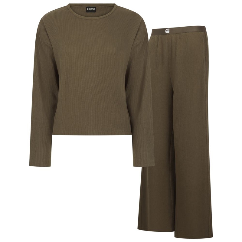 Pigiama Donna Marble Waffle Long Sleeve Tee & Lounge Joggers