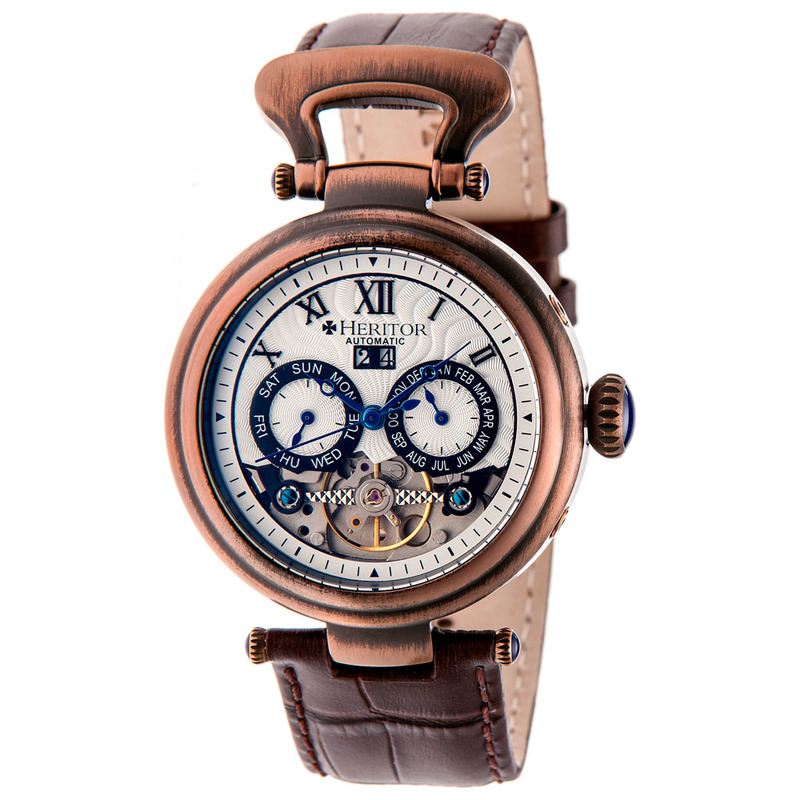 Heritor Homme Montre De Tous Les Jours Ganzi Semi-Skeleton Leather Band