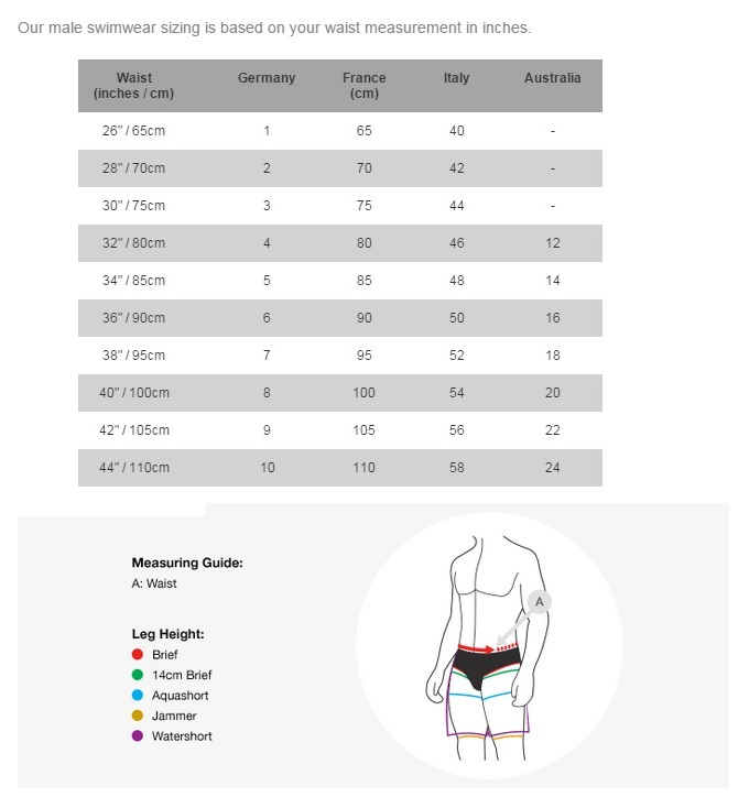 Speedo size on sale chart australia