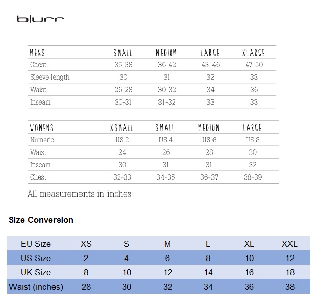Blurr Size Guide