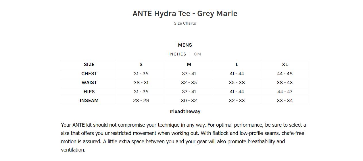 Ante Size Guide