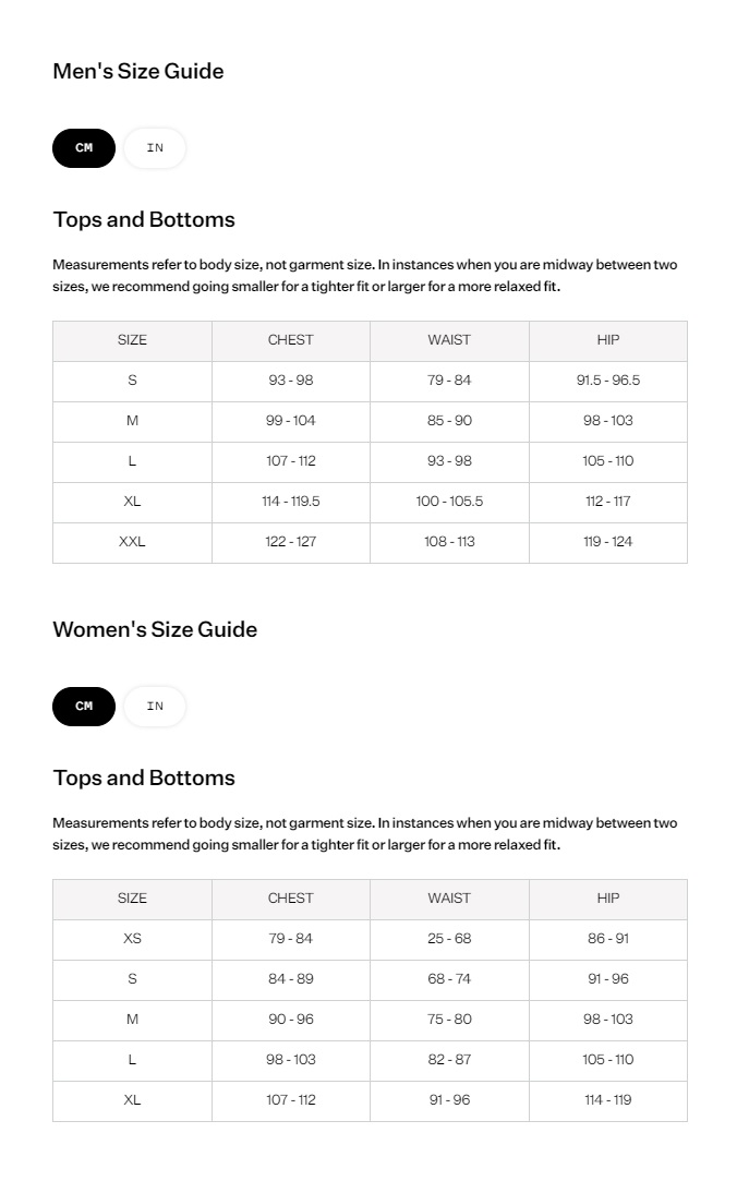 Artilect Size Guide