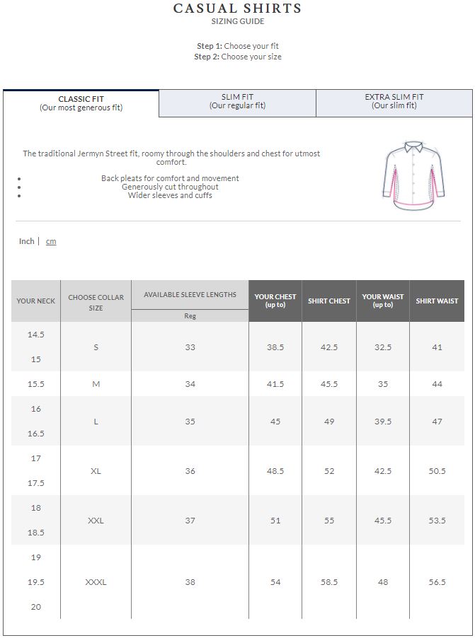 Charles Tyrwhitt Size Guide