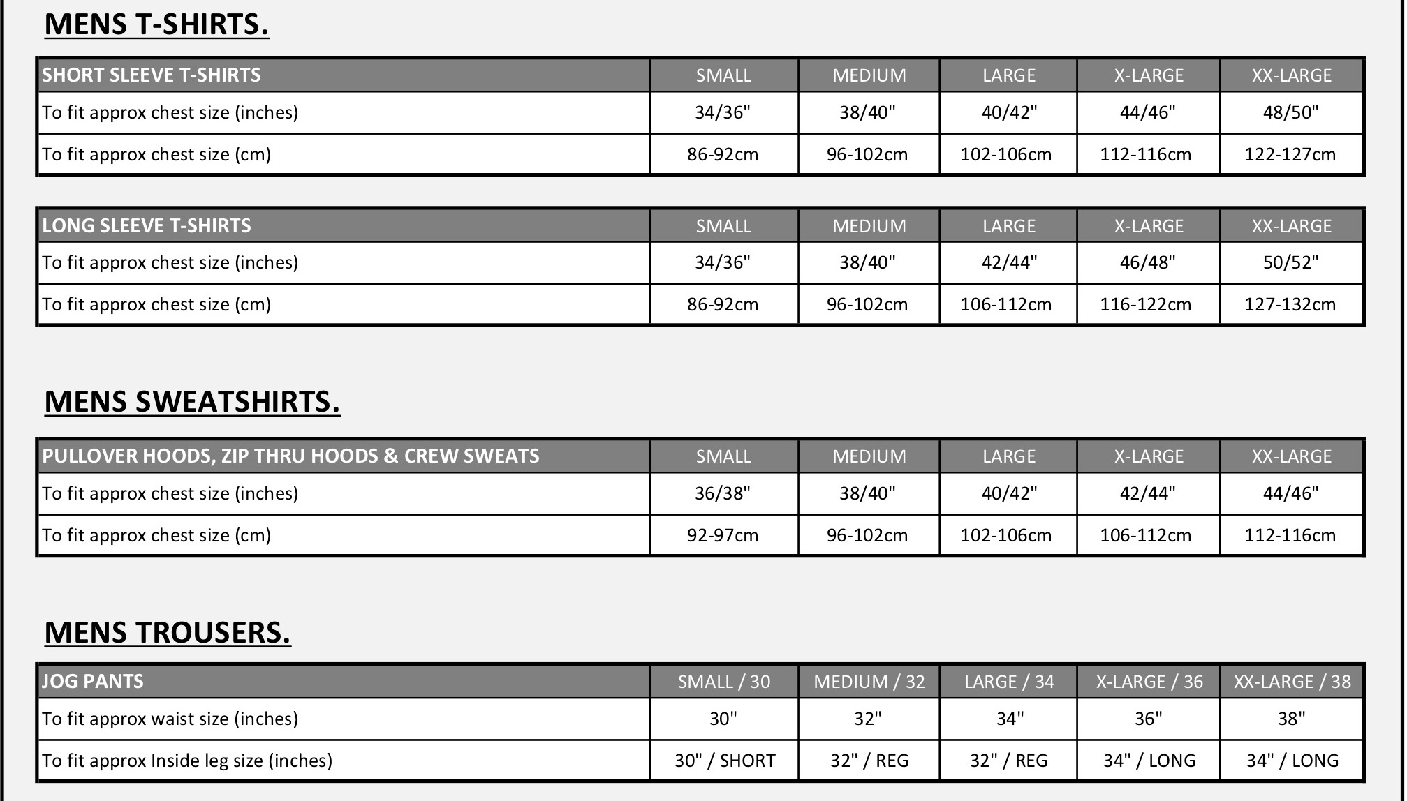 Christmas Collection Size Guide