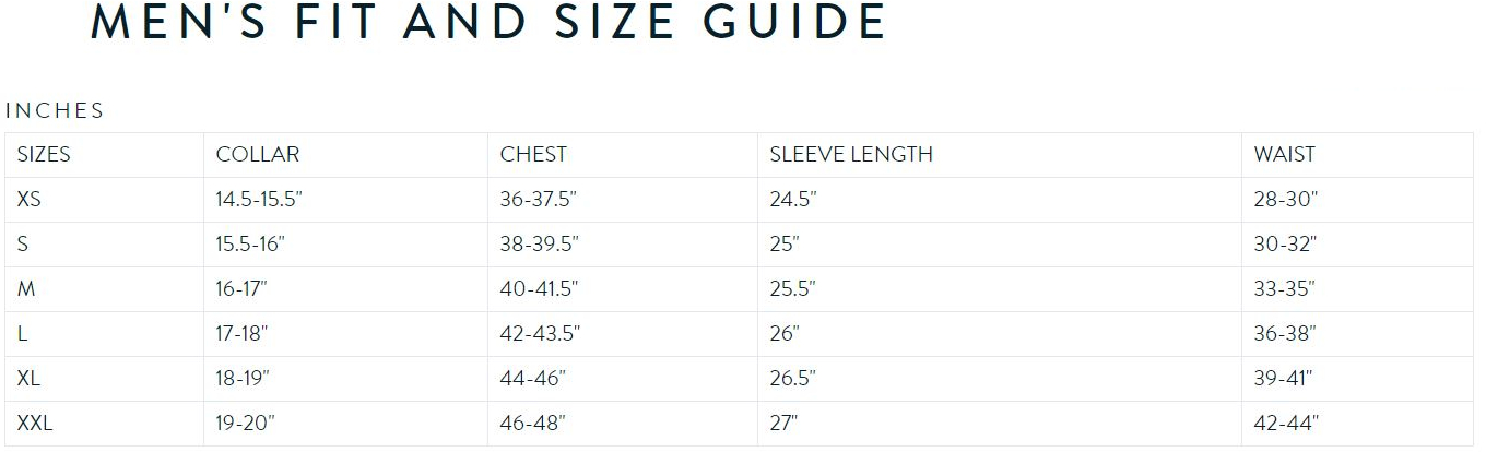 Crew Clothing Co Size Guide
