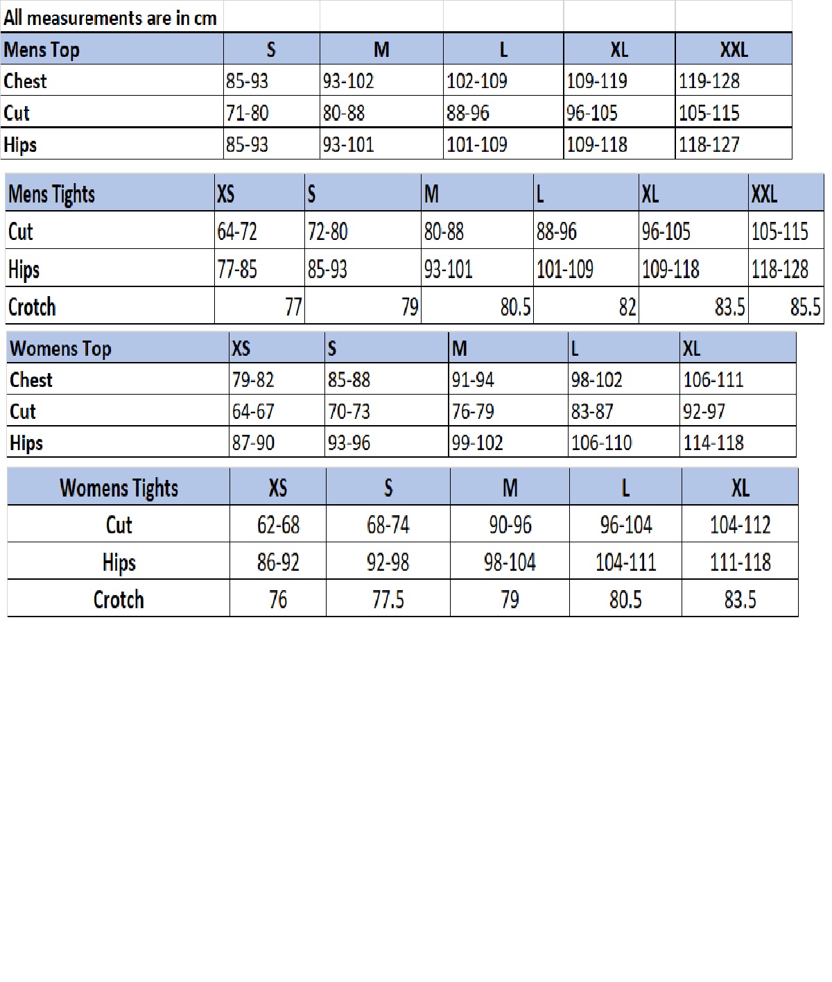 Fjork Size Guide