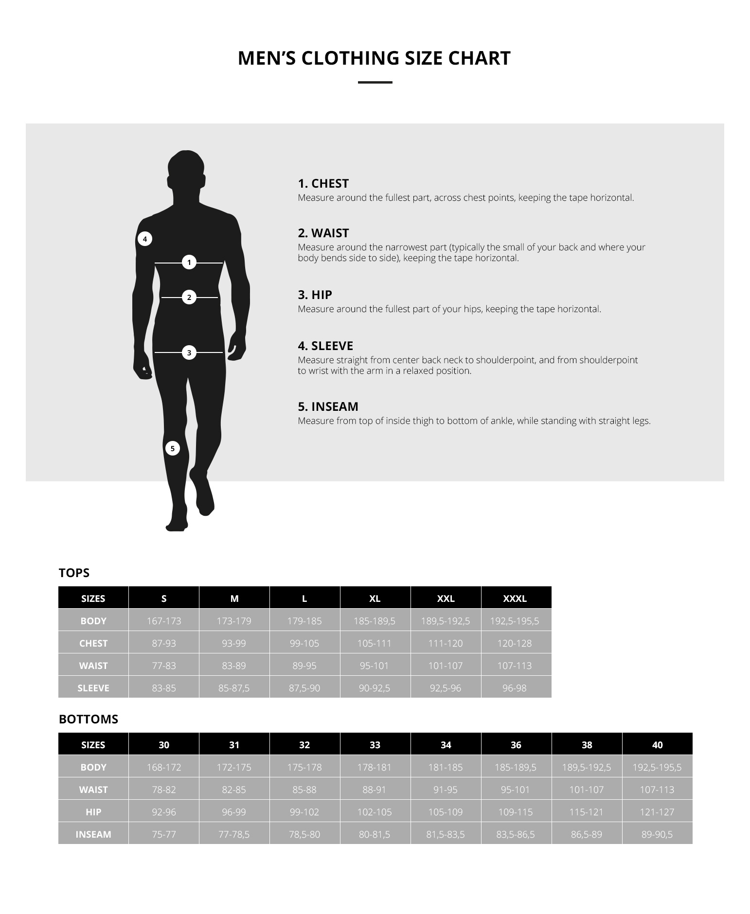 Fundango Size Chart